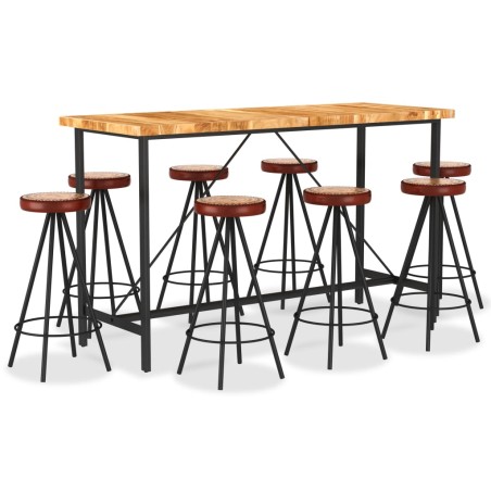 9-tlg. Bar-Set Massivholz Akazie, Echtleder und Canvas