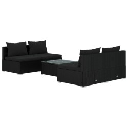 vidaXL 5-tlg. Garten-Lounge-Set mit Kissen Poly Rattan Schwarz