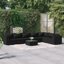 vidaXL 8-tlg. Garten-Lounge-Set mit Kissen Poly Rattan Schwarz