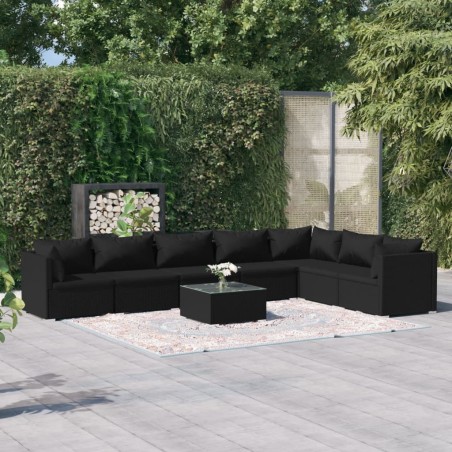 vidaXL 8-tlg. Garten-Lounge-Set mit Kissen Poly Rattan Schwarz