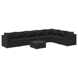 vidaXL 8-tlg. Garten-Lounge-Set mit Kissen Poly Rattan Schwarz