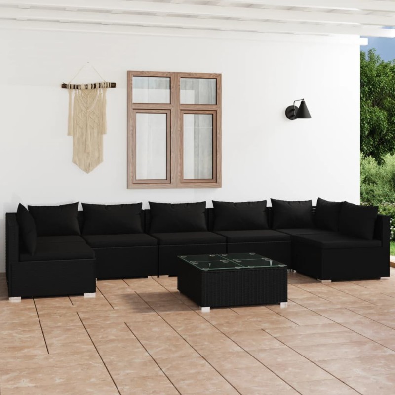 vidaXL 8-tlg. Garten-Lounge-Set mit Kissen Poly Rattan Schwarz vidaXL 8-tlg. Garten-Lounge-Set mit Kissen Poly Rattan Schwarz