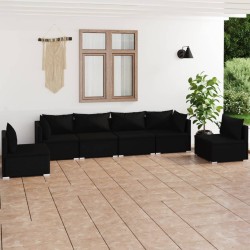 vidaXL 6-tlg. Garten-Lounge-Set mit Kissen Poly Rattan Schwarz