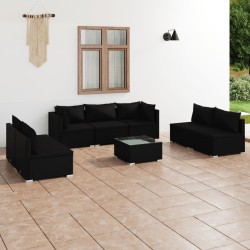 vidaXL 8-tlg. Garten-Lounge-Set mit Kissen Poly Rattan Schwarz
