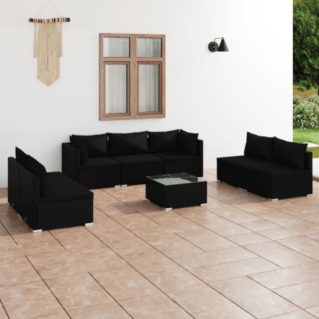 vidaXL 8-tlg. Garten-Lounge-Set mit Kissen Poly Rattan Schwarz