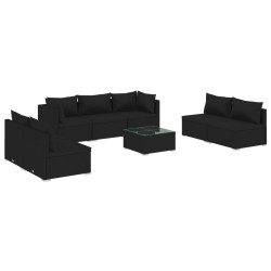 vidaXL 8-tlg. Garten-Lounge-Set mit Kissen Poly Rattan Schwarz