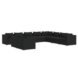 vidaXL 10-tlg. Garten-Lounge-Set mit Kissen Schwarz Poly Rattan