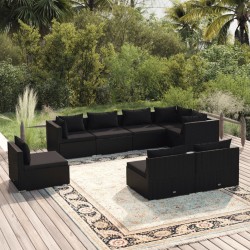 vidaXL 8-tlg. Garten-Lounge-Set mit Kissen Poly Rattan Schwarz