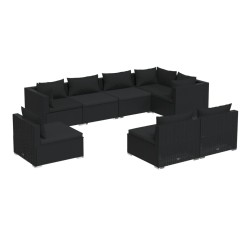 vidaXL 8-tlg. Garten-Lounge-Set mit Kissen Poly Rattan Schwarz