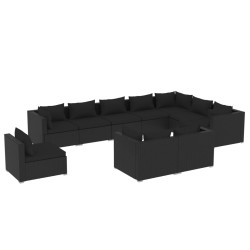 vidaXL 10-tlg. Garten-Lounge-Set mit Kissen Poly Rattan Schwarz