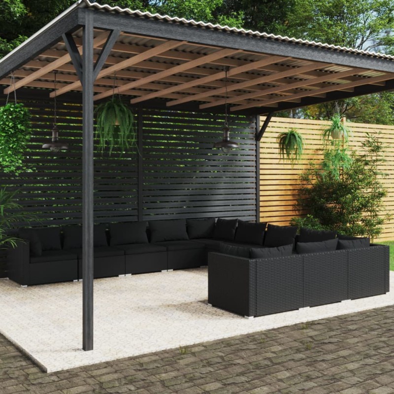 vidaXL 11-tlg. Garten-Lounge-Set mit Kissen Poly Rattan Schwarz vidaXL 11-tlg. Garten-Lounge-Set mit Kissen Poly Rattan Schwarz