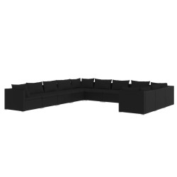 vidaXL 11-tlg. Garten-Lounge-Set mit Kissen Poly Rattan Schwarz