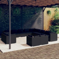 vidaXL 13-tlg. Garten-Lounge-Set mit Kissen Schwarz Poly Rattan