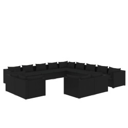 vidaXL 13-tlg. Garten-Lounge-Set mit Kissen Schwarz Poly Rattan