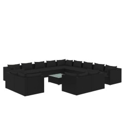 vidaXL 14-tlg. Garten-Lounge-Set mit Kissen Schwarz Poly Rattan