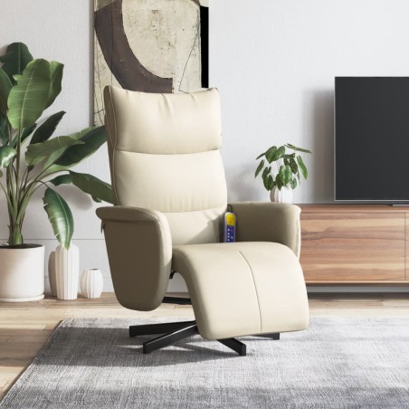 vidaXL Massagesessel mit Fußteil Creme Kunstleder