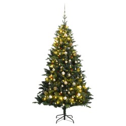 vidaXL Künstlicher Weihnachtsbaum Klappbar 300 LEDs & Kugeln 210 cm