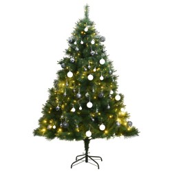 vidaXL Künstlicher Weihnachtsbaum Klappbar 300 LEDs & Kugeln 240 cm