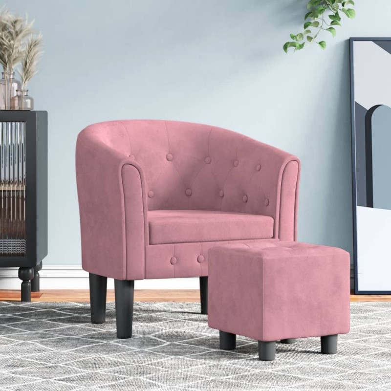vidaXL Clubsessel mit Fußhocker Rosa Samt vidaXL Clubsessel mit Fußhocker Rosa Samt