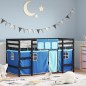 vidaXL Kinderhochbett mit Vorhängen Blau 90x190 cm Massivholz Kiefer vidaXL Kinderhochbett mit Vorhängen Blau 90x190 cm Massivholz Kiefer
