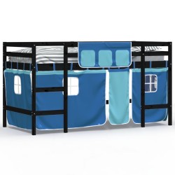 vidaXL Kinderhochbett mit Vorhängen Blau 90x190 cm Massivholz Kiefer