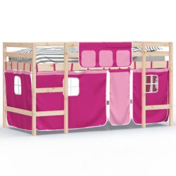 vidaXL Kinderhochbett mit Vorhängen Rosa 90x190 cm Massivholz Kiefer