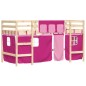 vidaXL Kinderhochbett mit Vorhängen Rosa 90x190 cm Massivholz Kiefer vidaXL Kinderhochbett mit Vorhängen Rosa 90x190 cm Massivholz Kiefer