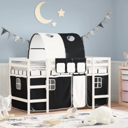vidaXL Kinderhochbett mit Tunnel Weiß & Schwarz 90x200 cm Kiefernholz