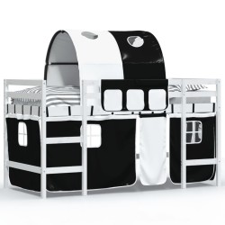 vidaXL Kinderhochbett mit Tunnel Weiß & Schwarz 90x200 cm Kiefernholz