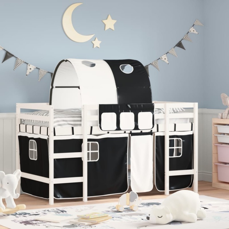 vidaXL Kinderhochbett mit Tunnel Weiß & Schwarz 90x190 cm Kiefernholz vidaXL Kinderhochbett mit Tunnel Weiß & Schwarz 90x190 cm Kiefernholz