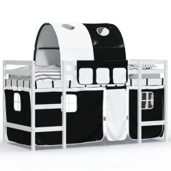 vidaXL Kinderhochbett mit Tunnel Weiß & Schwarz 90x190 cm Kiefernholz