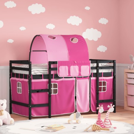 vidaXL Kinderhochbett mit Tunnel Rosa 90x190 cm Massivholz Kiefer