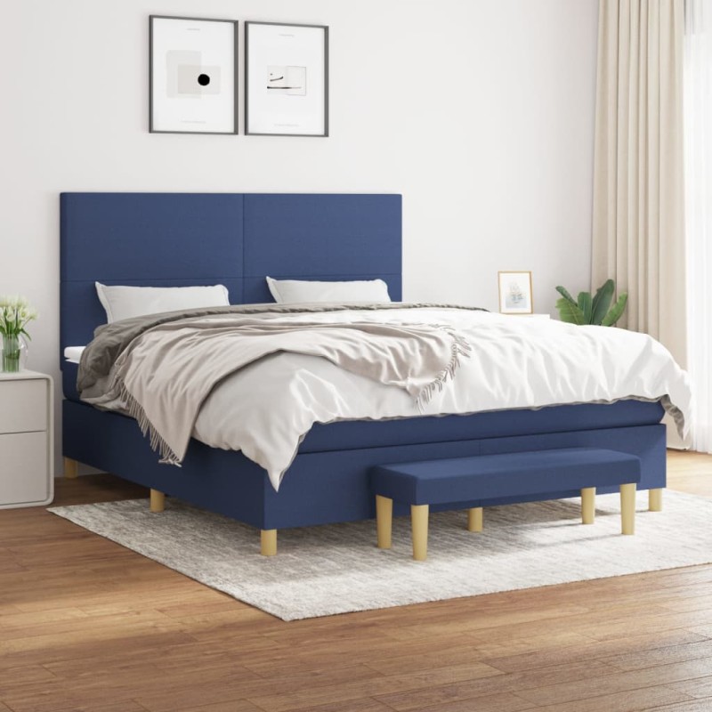 vidaXL Boxspringbett mit Matratze Blau 180x200 cm Stoff vidaXL Boxspringbett mit Matratze Blau 180x200 cm Stoff