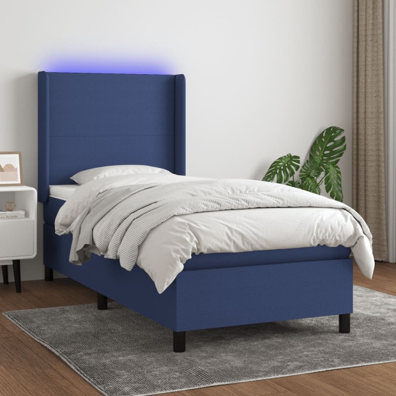 vidaXL Boxspringbett mit Matratze & LED Blau 90x190 cm Stoff vidaXL Boxspringbett mit Matratze & LED Blau 90x190 cm Stoff
