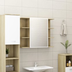 vidaXL Bad-Spiegelschrank Weiß Sonoma-Eiche 80x20,5x64cm Holzwerkstoff