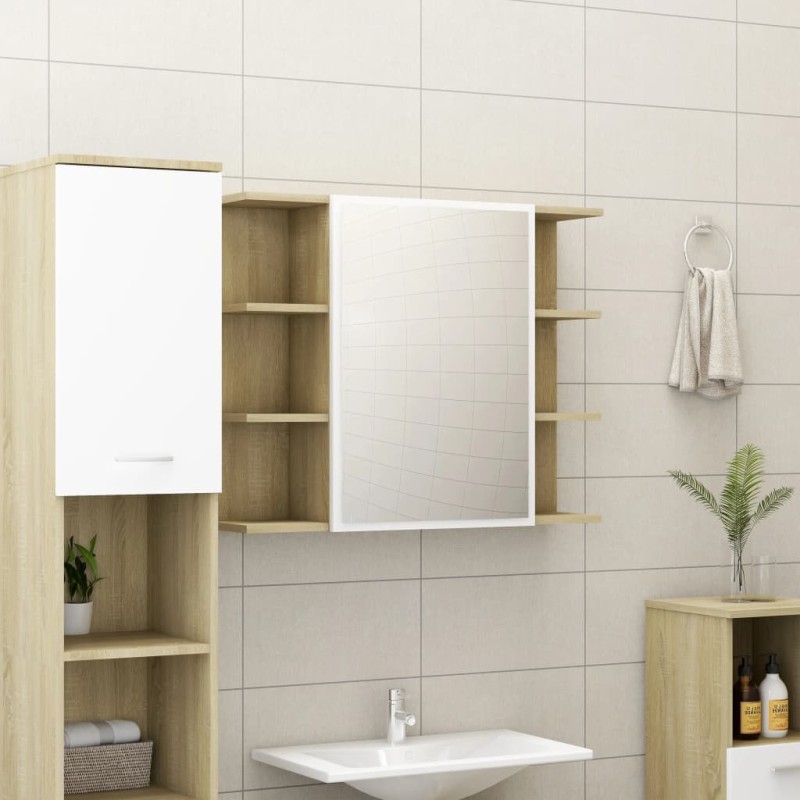 vidaXL Bad-Spiegelschrank Weiß Sonoma-Eiche 80x20,5x64cm Holzwerkstoff vidaXL Bad-Spiegelschrank Weiß Sonoma-Eiche 80x20,5x64cm Holzwerkstoff