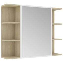 vidaXL Bad-Spiegelschrank Weiß Sonoma-Eiche 80x20,5x64cm Holzwerkstoff