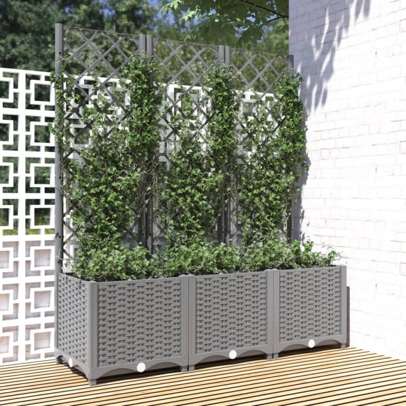 vidaXL Pflanzkübel mit Rankgitter Hellgrau 120x40x136 cm PP vidaXL Pflanzkübel mit Rankgitter Hellgrau 120x40x136 cm PP