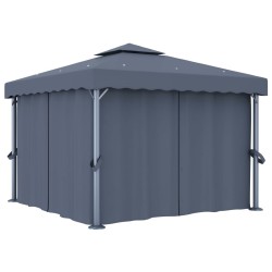 Pavillon mit Vorhang 3x3 m Anthrazit Aluminium
