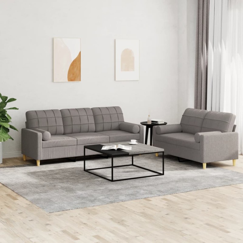 vidaXL 2-tlg. Sofagarnitur mit Kissen Taupe Stoff vidaXL 2-tlg. Sofagarnitur mit Kissen Taupe Stoff