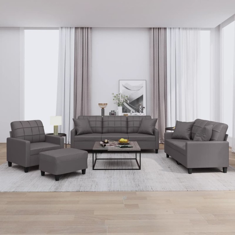 vidaXL 4-tlg. Sofagarnitur mit Kissen Grau Kunstleder vidaXL 4-tlg. Sofagarnitur mit Kissen Grau Kunstleder
