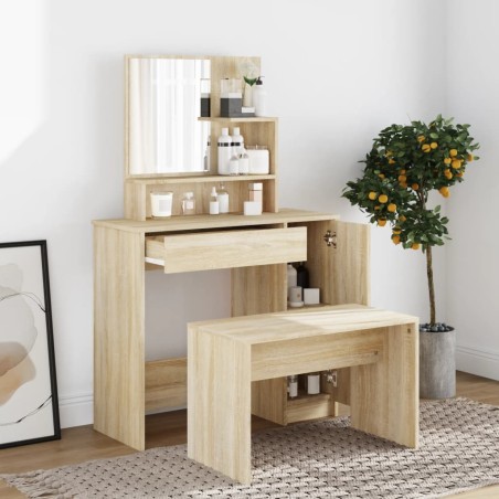 vidaXL Schminktisch-Set Sonoma-Eiche 86,5x35x136 cm