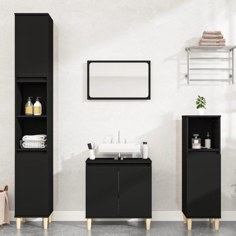 vidaXL 3-tlg. Badmöbel-Set Schwarz Holzwerkstoff vidaXL 3-tlg. Badmöbel-Set Schwarz Holzwerkstoff