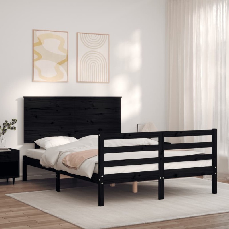 vidaXL Massivholzbett mit Kopfteil Schwarz 140x200 cm vidaXL Massivholzbett mit Kopfteil Schwarz 140x200 cm
