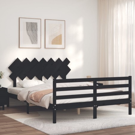 vidaXL Massivholzbett mit Kopfteil Schwarz 140x200 cm