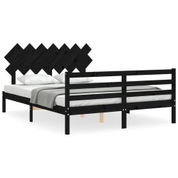 vidaXL Massivholzbett mit Kopfteil Schwarz 140x200 cm