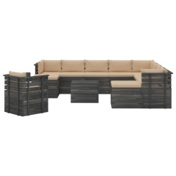 vidaXL 12-tlg. Garten-Sofagarnitur aus Paletten mit Kissen Kiefernholz