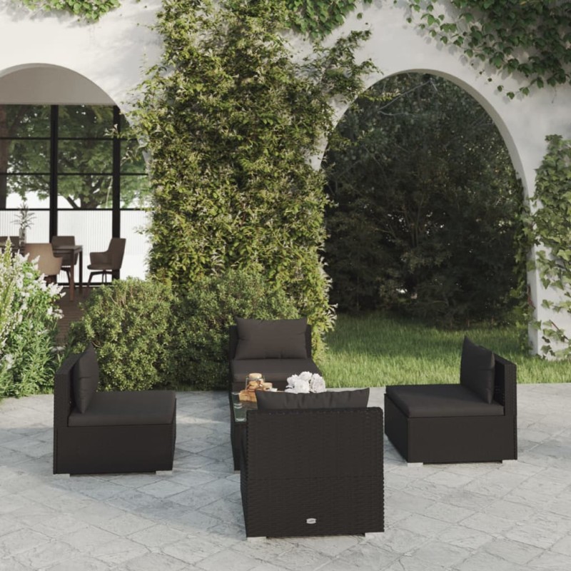 vidaXL 5-tlg. Garten-Lounge-Set mit Kissen Poly Rattan Schwarz vidaXL 5-tlg. Garten-Lounge-Set mit Kissen Poly Rattan Schwarz