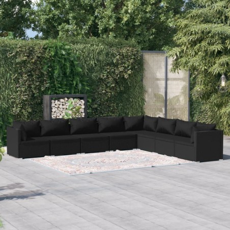 vidaXL 8-tlg. Garten-Lounge-Set mit Kissen Poly Rattan Schwarz