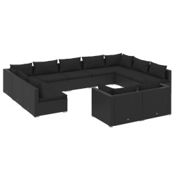 vidaXL 11-tlg. Garten-Lounge-Set mit Kissen Schwarz Poly Rattan